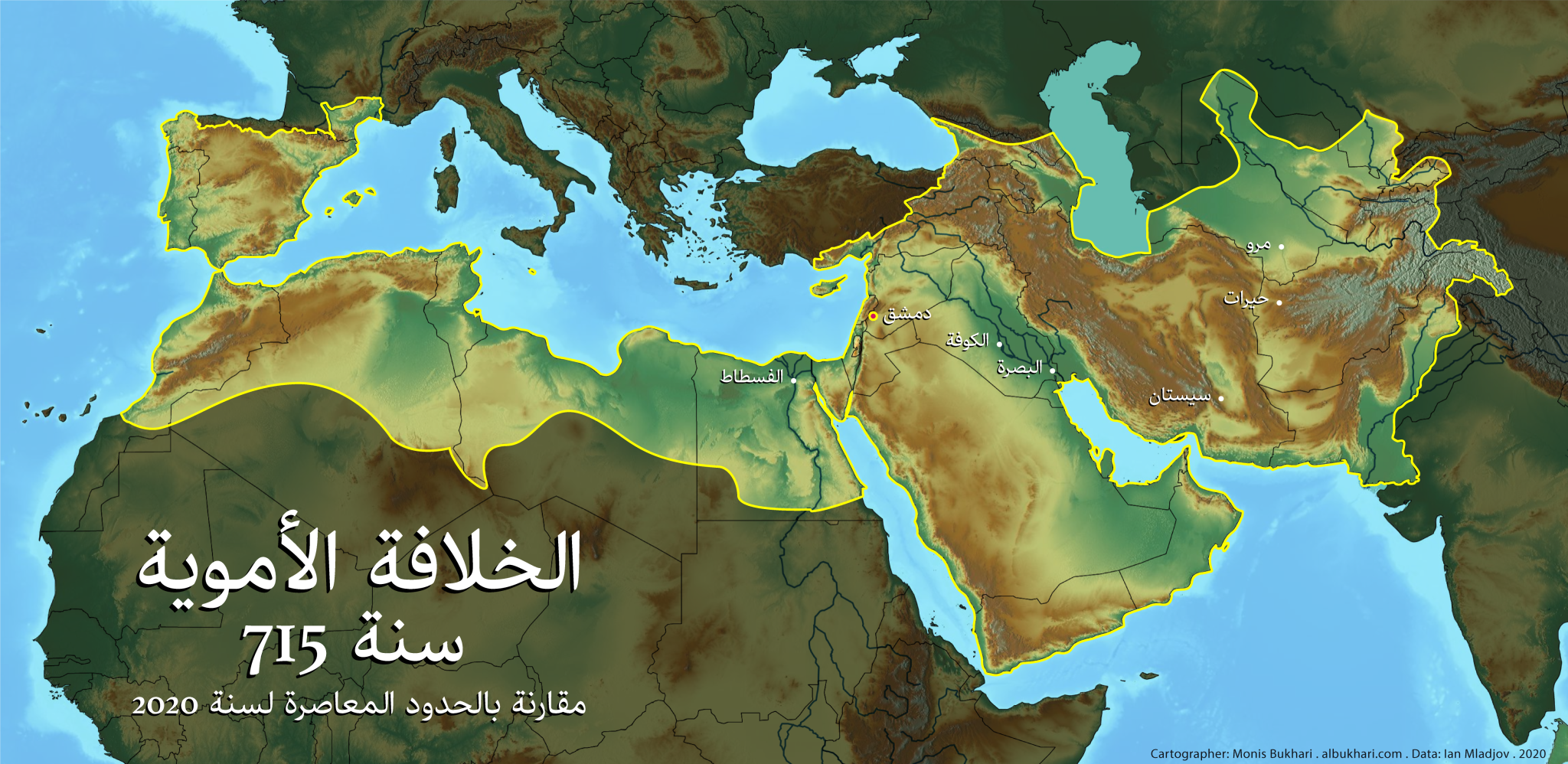 خريطة الخلافة الأموية سنة 715